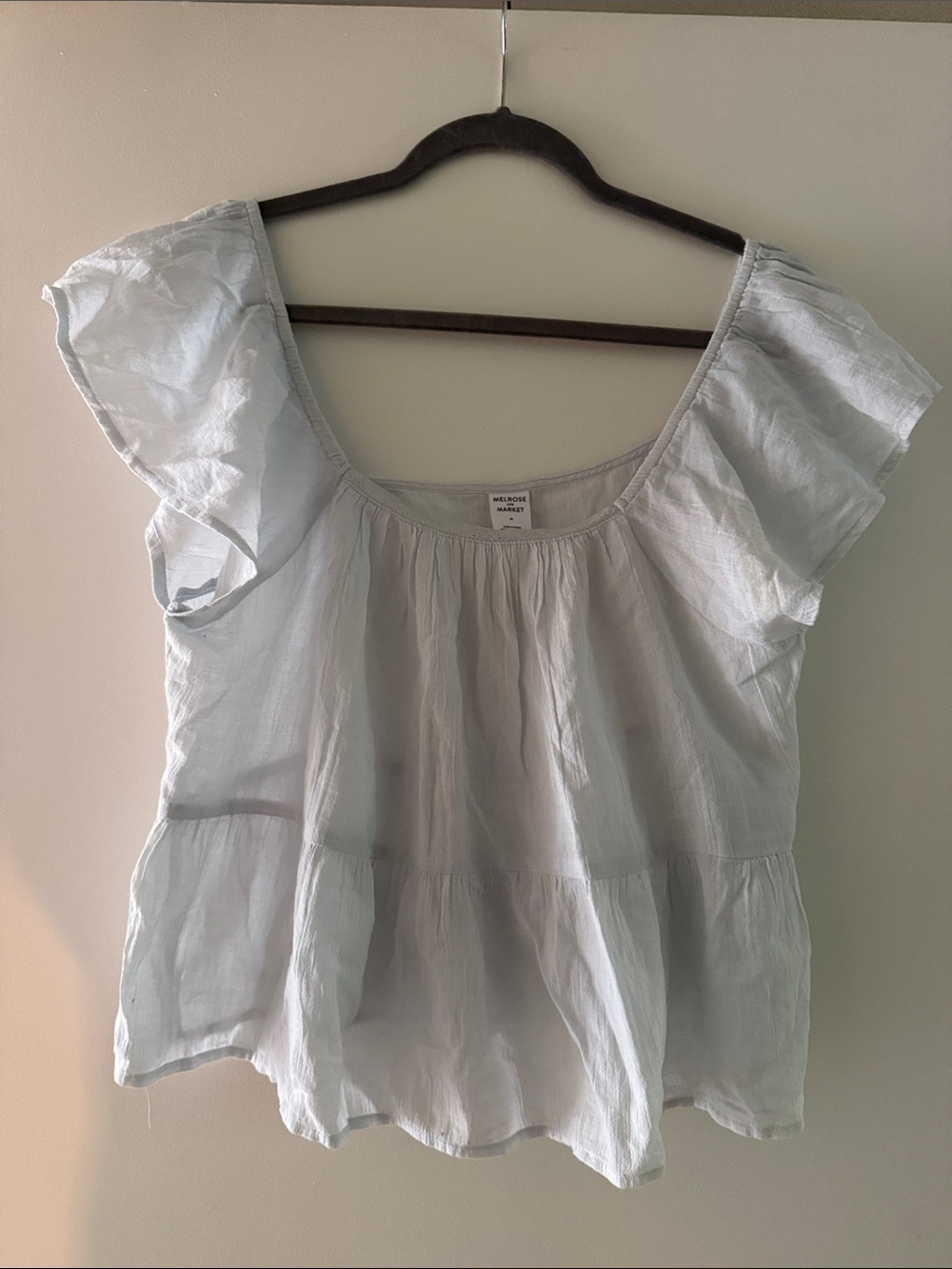 Melrose and Market Light Blue Flutter Sleeve Peasant Blouse